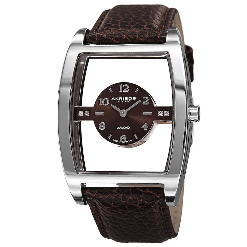 Akribos XXIV Men's Swiss Quartz Transparent Sunray Dial Leather Silver-Tone Strap Watch