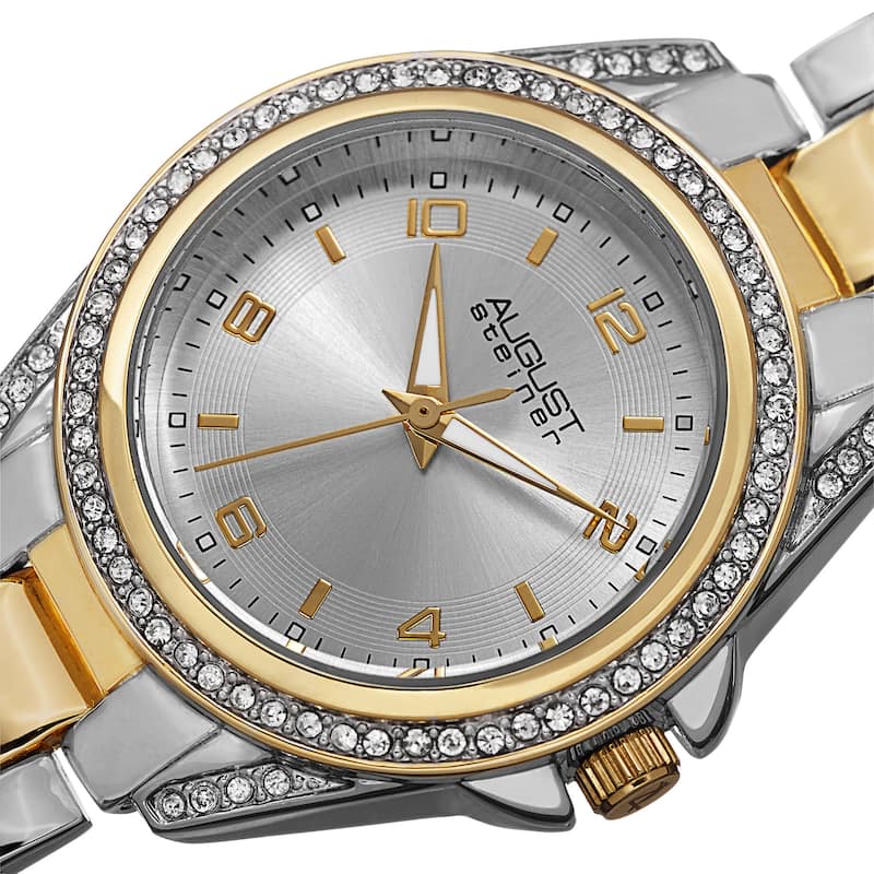 August Steiner Women's Quartz Crystal-Accented Bezel Two-Tone Bracelet Watch
