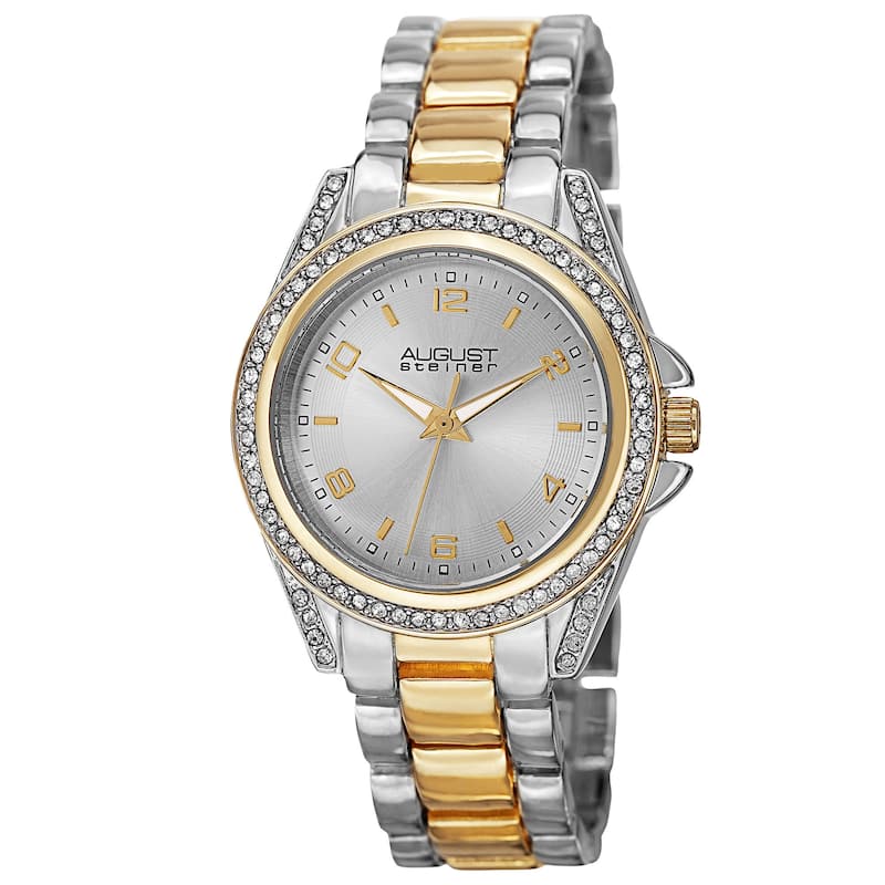 August Steiner Women's Quartz Crystal-Accented Bezel Two-Tone Bracelet Watch