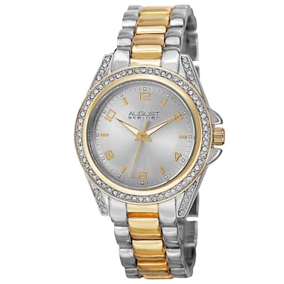 August Steiner Women's Quartz Crystal-Accented Bezel Two-Tone Bracelet Watch