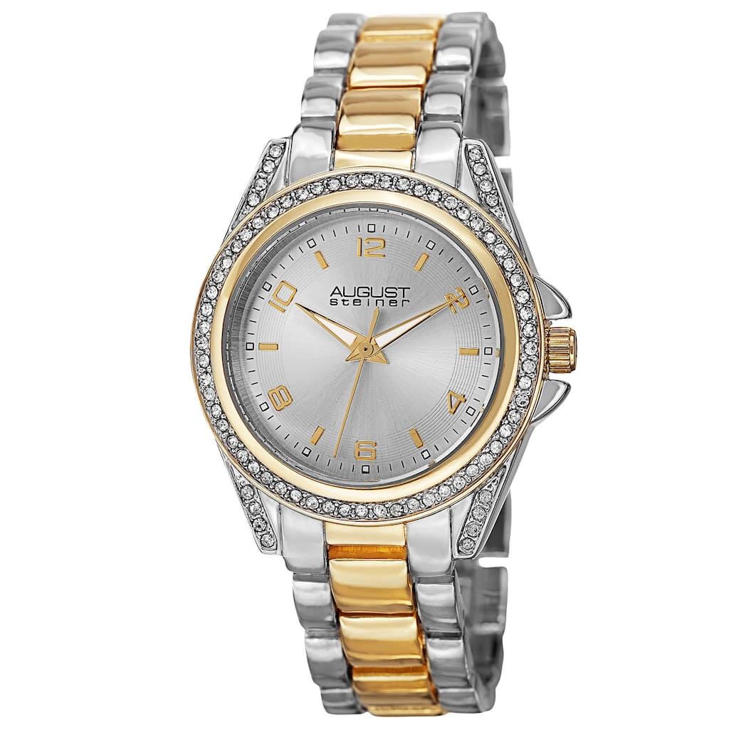 August Steiner Women's Quartz Crystal-Accented Bezel Two-Tone Bracelet Watch