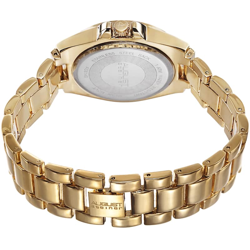 August Steiner Women's Quartz Crystal-Accented Bezel Gold-Tone Bracelet Watch