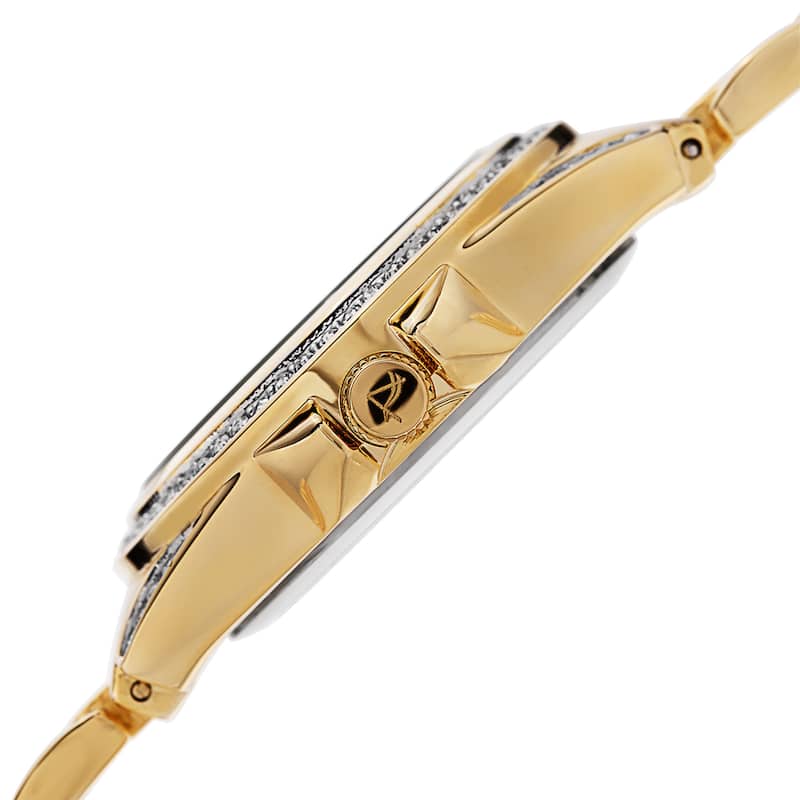 August Steiner Women's Quartz Crystal-Accented Bezel Gold-Tone Bracelet Watch