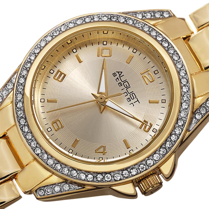 August Steiner Women's Quartz Crystal-Accented Bezel Gold-Tone Bracelet Watch