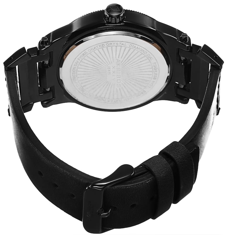 Akribos XXIV Men's Quartz Diamond-Accented Bold Leather Black Strap Watch