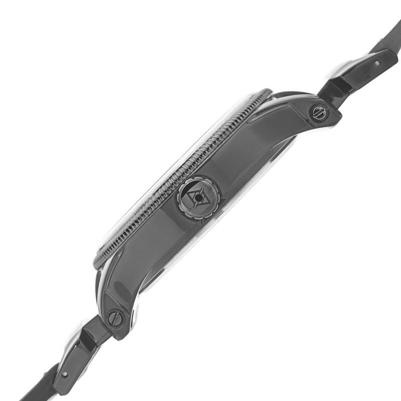 Akribos XXIV Men's Quartz Diamond-Accented Bold Leather Black Strap Watch