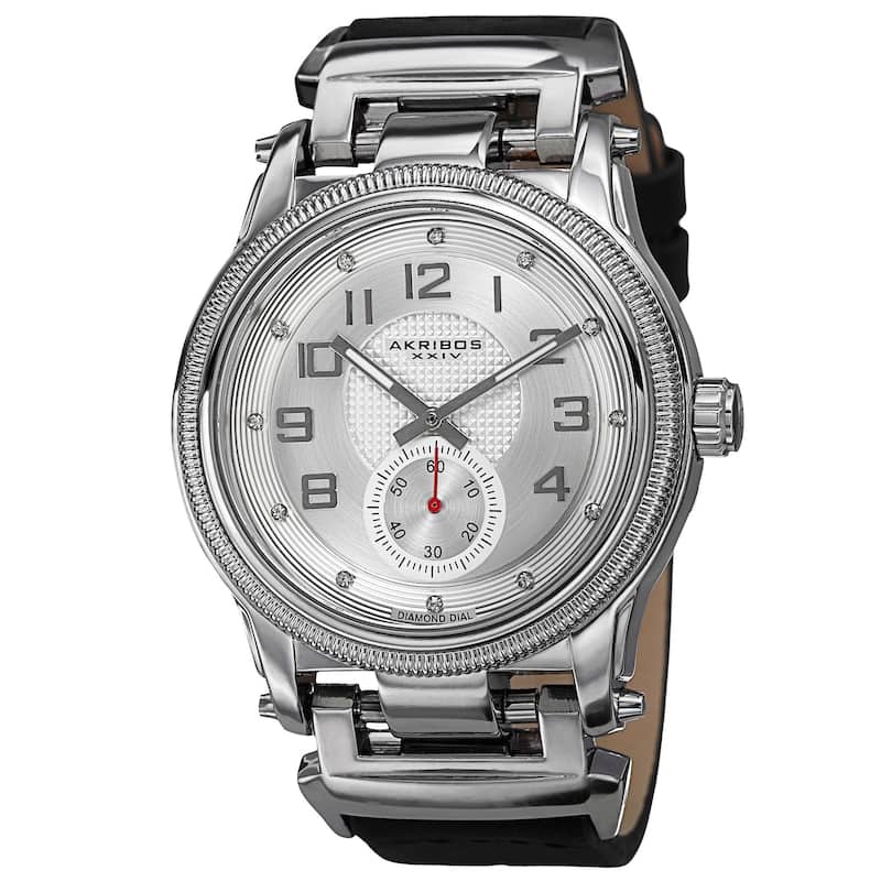 Akribos XXIV Men's Quartz Diamond-Accented Bold Watch with Leather Strap