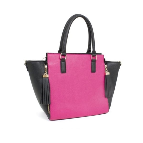 Rebecca And Rifka Two Tone Saffiano Faux Leather Tassel Tote Rebecca And Rifka Two Tone Saffiano Faux Leather Tassel Tote