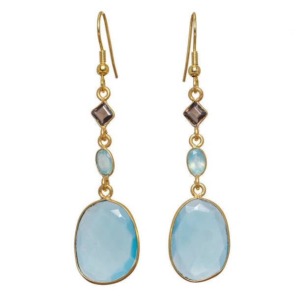 Handmade Gold Overlay Blue Chalcedony Earrings (India). Opens flyout.