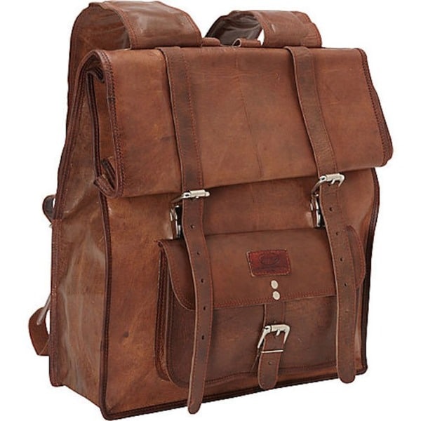 Shop SHARO B-1400 Brown Hand-crafted Genuine Leather Roll-up Backpack ...
