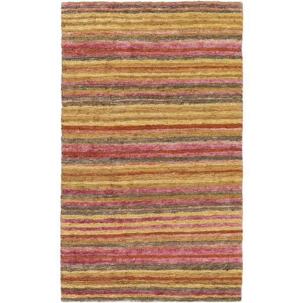 Hand Woven Jeff Stripe Jute Area Rug Overstock 10053396 2 X 3 Brown Pink