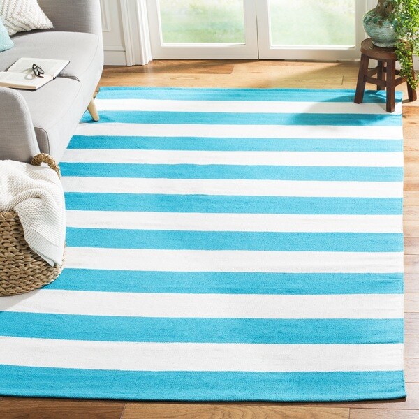 Safavieh Hand-woven Montauk Turquoise/ Ivory Cotton Rug - 9' x 12'