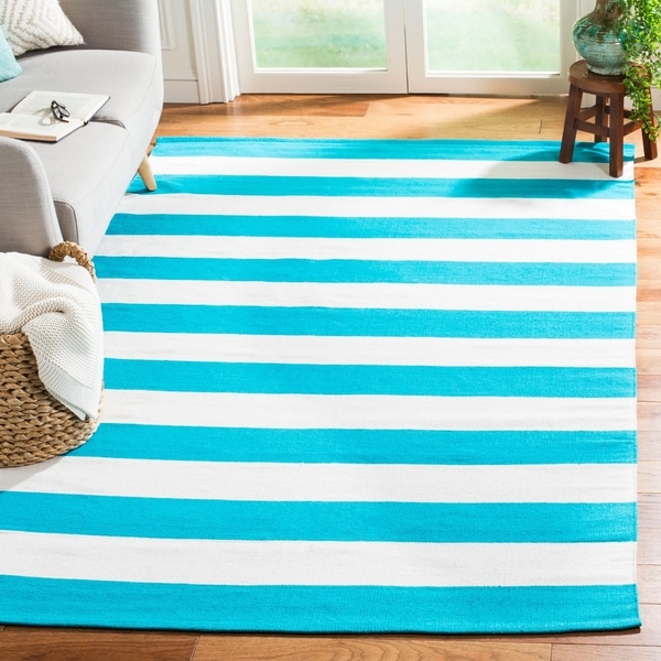 Safavieh Hand-woven Montauk Turquoise/ Ivory Cotton Rug - 9' x 12'
