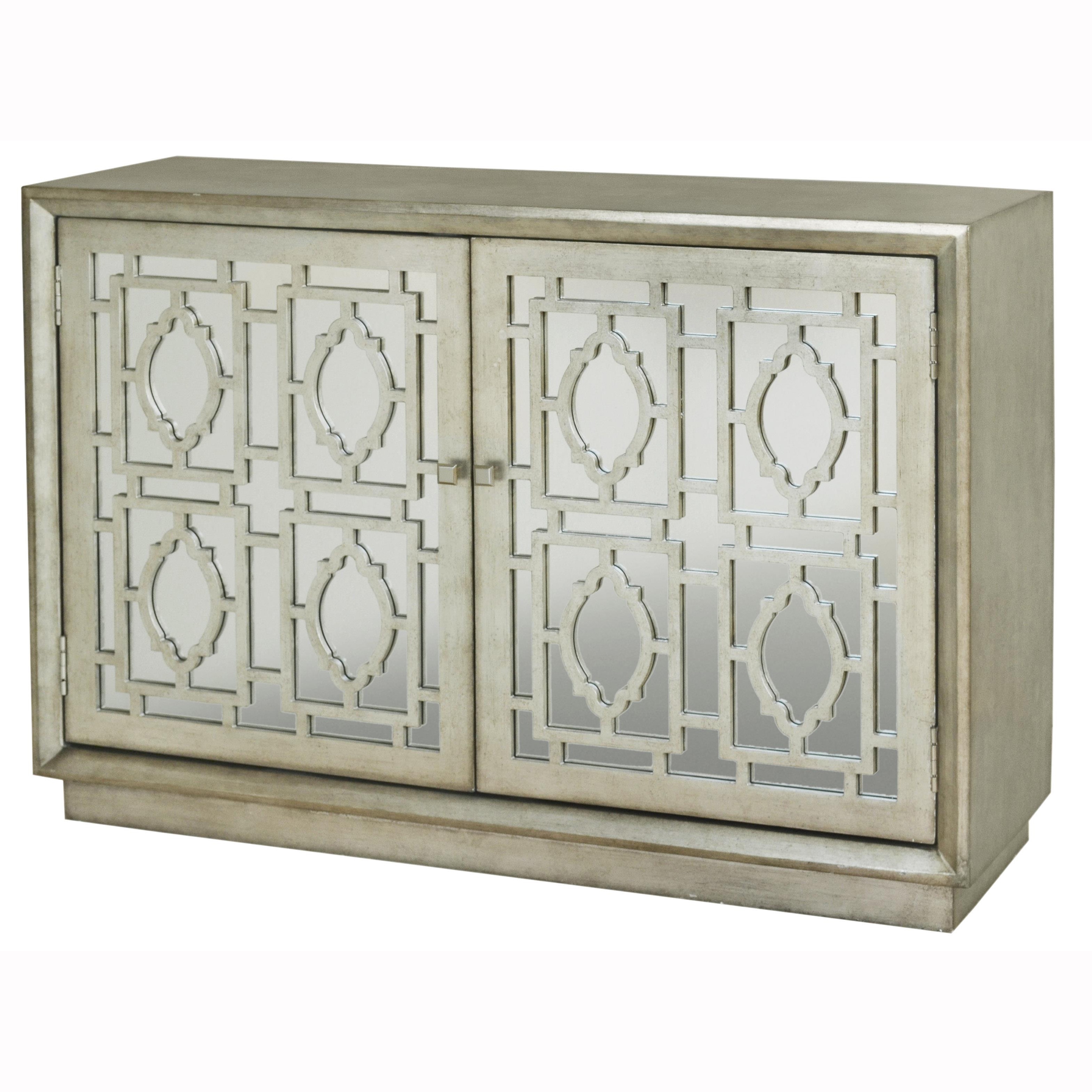 Hand Painted Distressed Silver Finish Mirrored Accent Chest