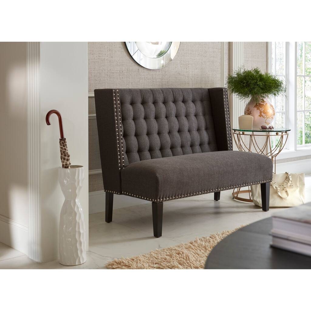 Dark Grey Tufted Upholstered Banquette Bench