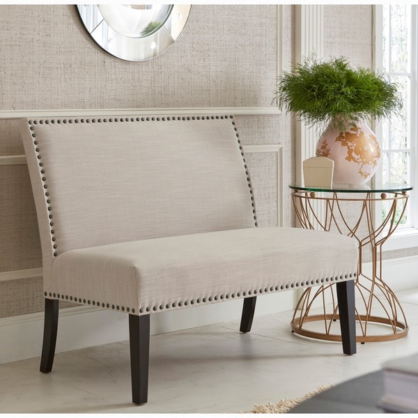 Cream upholstered nail head trim banquette bench free shipping ... Banquette inspiration Outdoor