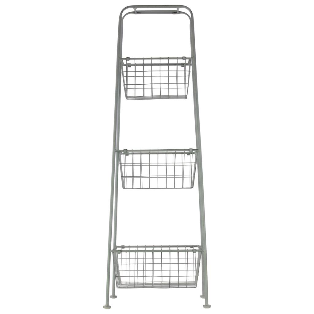 Antique Grey Metal Storage Stand with Mesh Design and 3 Tiers