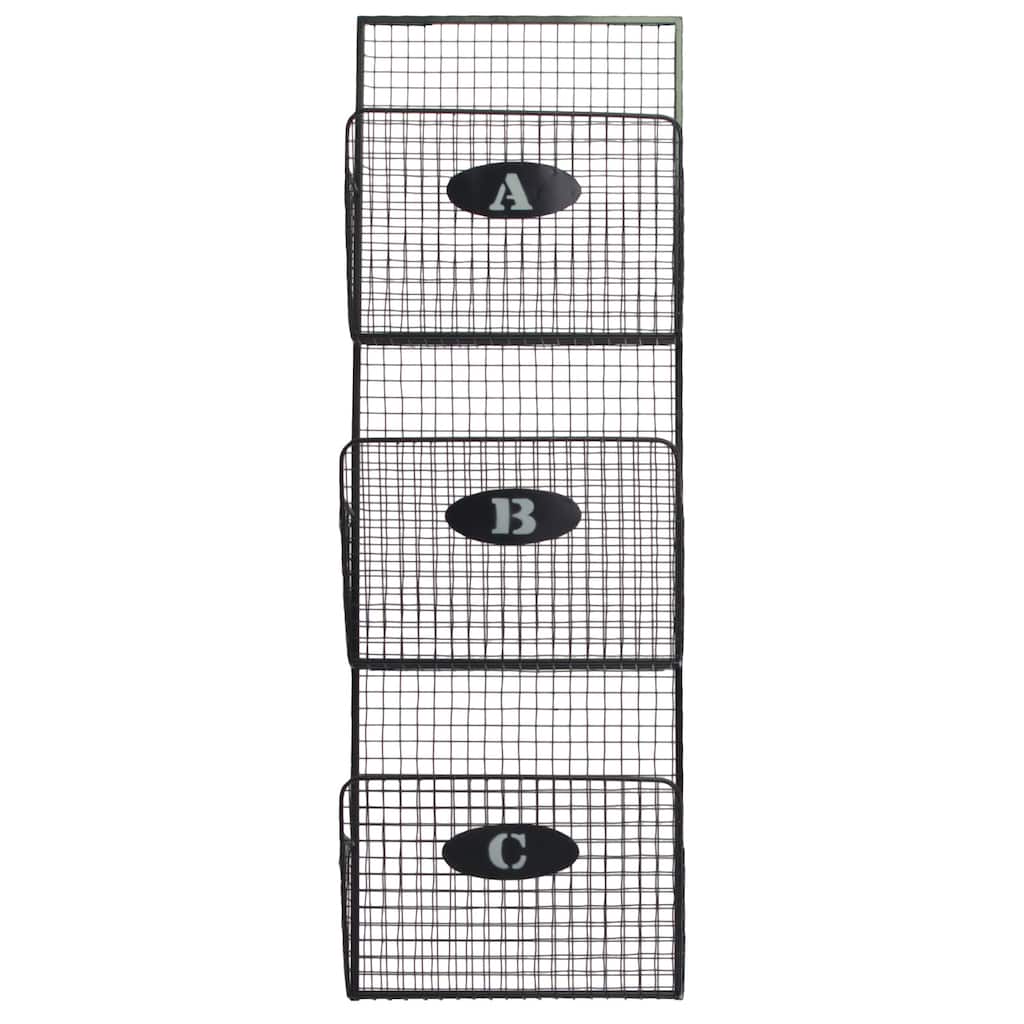Grey Metal Mail Organizer Mesh Design with 3 Lettered Tiers Small