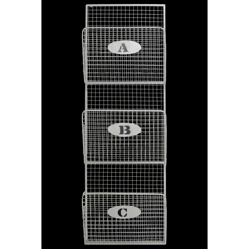 White Metal Mail Organizer Mesh Design with 3 Lettered Tiers Small