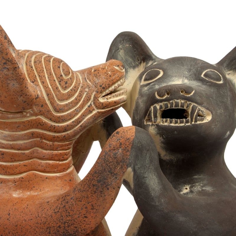 Handmade Ceramic Dancing Colima Dogs Sculpture (Mexico)