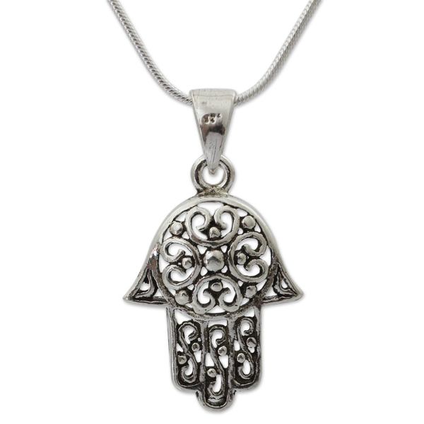 Handmade Sterling Silver 'Thai Hamsa' Necklace (Thailand)
