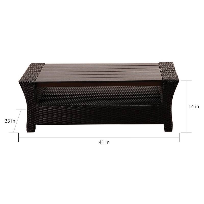 Popham Black Synthetic Wicker Rectangular Coffee Table with Plastic Wood Top by Havenside Home
