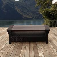 Havenside Home Popham Black Synthetic Wicker Rectangular Coffee Table with Plastic Wood Top