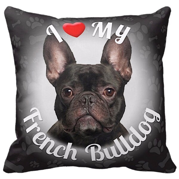 I Love My French Bulldog Black Throw Pillow