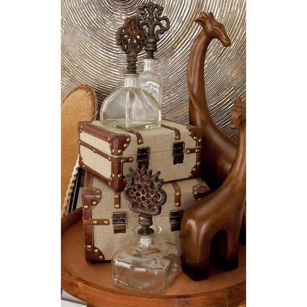 Wood/ Burlap Old Look Burlap Travel Trinket Box Set