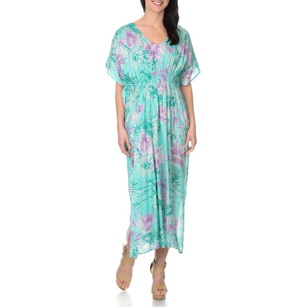 Shop La Cera Women's Floral Print Caftan Maxi Dress - Free Shipping ...