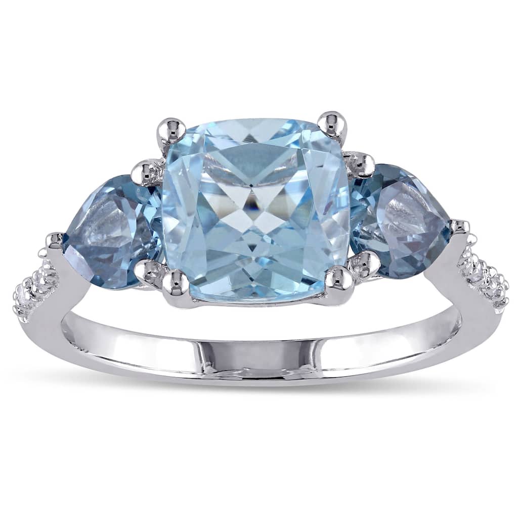 Miadora 3-Stone Multi-Cut Sky and London Blue Topaz Diamond Ring Sterling Silver