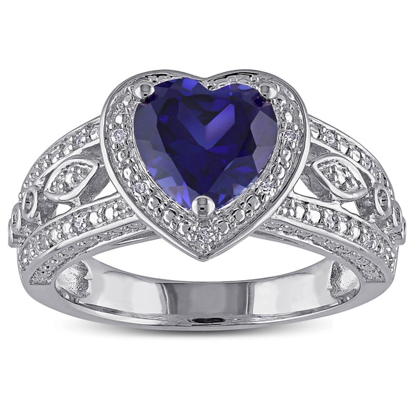 Shop Miadora Sterling Silver Created Blue Sapphire and 1/10ct TDW ...
