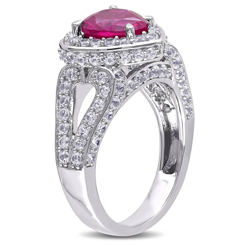Miadora Sterling Silver Created Ruby and Created White Sapphire Heart Ring