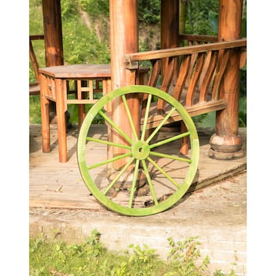 Decorative Antique Green Wagon Garden Wheel