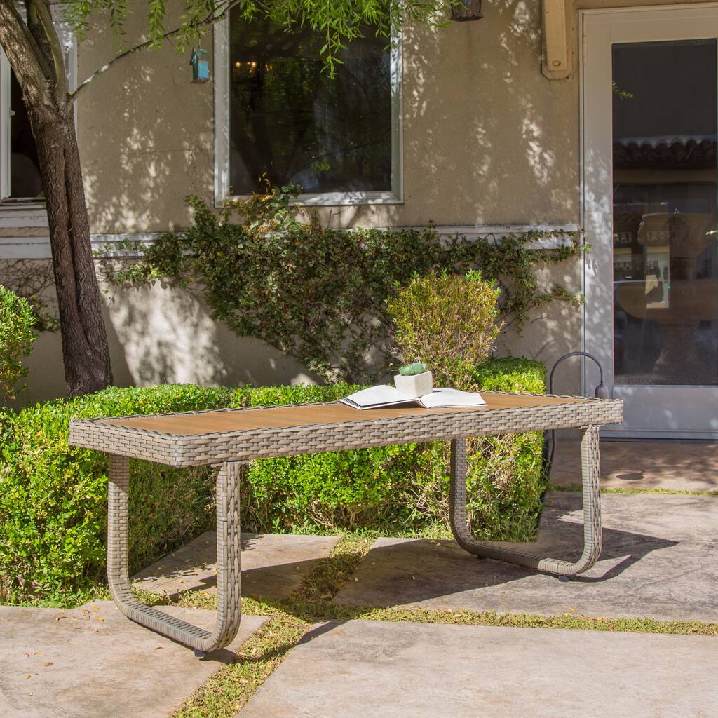 Corvus Ashena Outdoor Resin Wicker and Poly Wood Bench