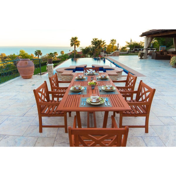 Vifah Malibu Eco Friendly 7 Piece Wood Outdoor Dining Set with