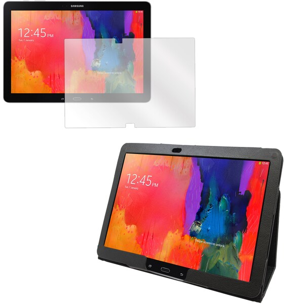 Black Faux Leather Folio Case and Screen Protector for Samsung Galaxy