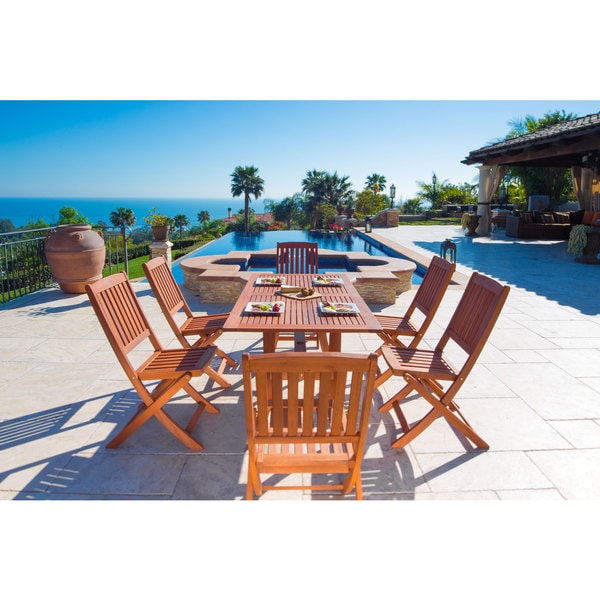 Malibu Ecofriendly 7piece Wood Outdoor Dining Set with Foldable