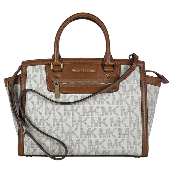 Shop Michael Kors Selma Large Vanilla Logo Top Zip Satchel Handbag - Free Shipping Today ...