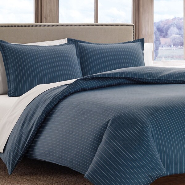 Shop Eddie Bauer Dusted Indigo Pinstripe Cotton Sateen 3piece Duvet