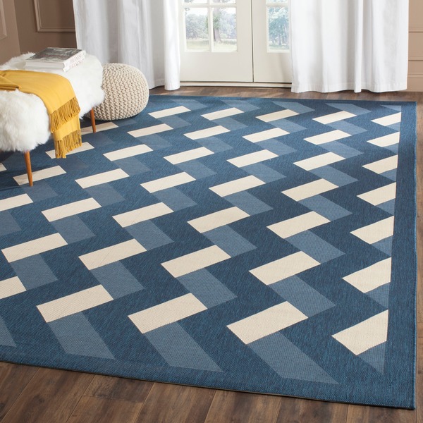 Safavieh Indoor/ Outdoor Courtyard Navy/ Beige Rug - 8' x 11'