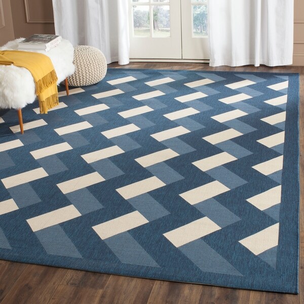 Safavieh Indoor/ Outdoor Courtyard Navy/ Beige Rug - 8' x 11'