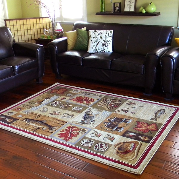 Shop Fishing Design Beige Area Rug (5'x7') 5' x 7' Free Shipping