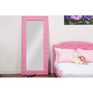 Baxton Studio Stella Modern Crystal Tufted Pink Faux Leather Floor Mirror