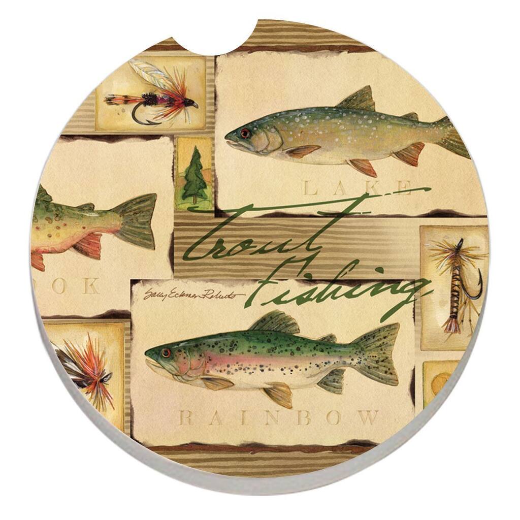 Absorbent Stone Car Coaster Trout Fishing (Set of 2) - 4x6