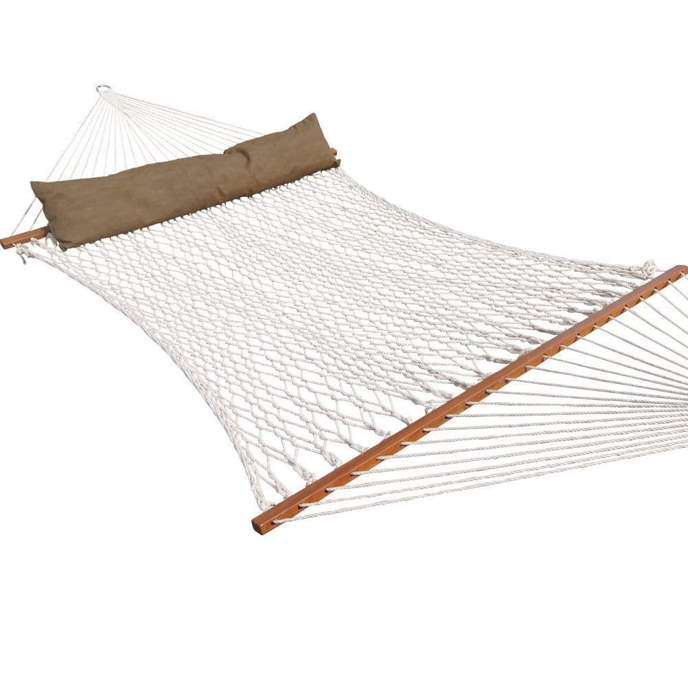 Prime Garden Deluxe Cotton Rope Hammock with Hardwood Spreader Bars