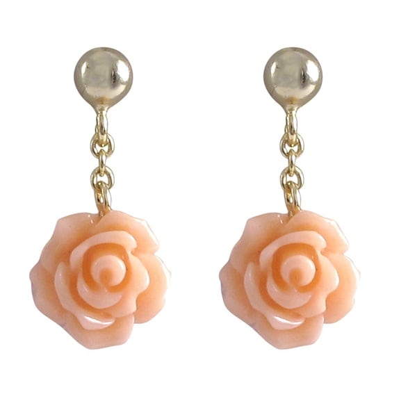 Shop Luxiro Goldtone Sterling Silver Dangling Rose Earrings - On Sale ...