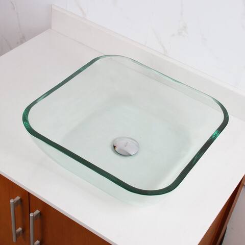 Elite Transparent Square Tempered Glass Bathroom Vessel Sink
