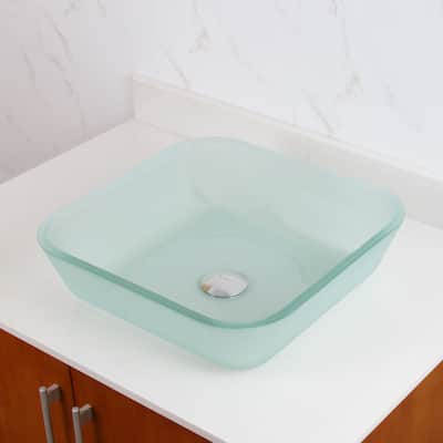 Elite Frosted Square Tempered Glass Bathroom Vessel Sink