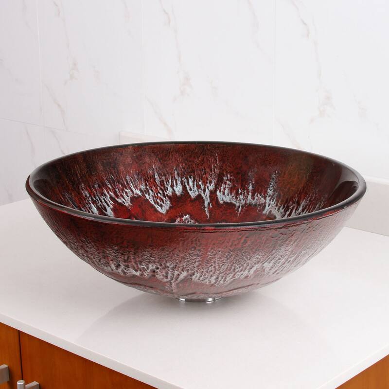 Elite Antarctic Ruby Pattern Tempered Glass Bathroom Vessel Sink